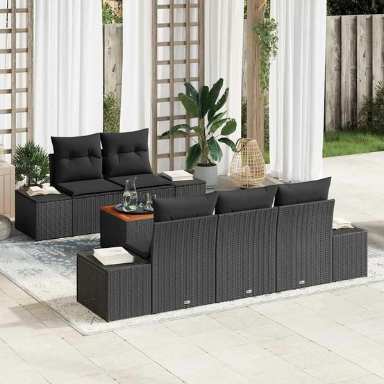 Ensemble de canapé de jardin avec stockage 6 pcs noir polyrotin