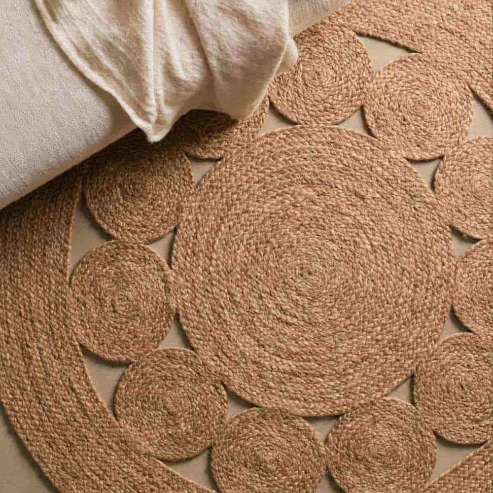Tapis en jute rond forme fleur 100cm