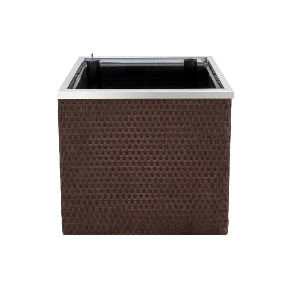 Jardinière en résine tressée avec réserve d'eau et cadre en aluminium 50 x 50 x