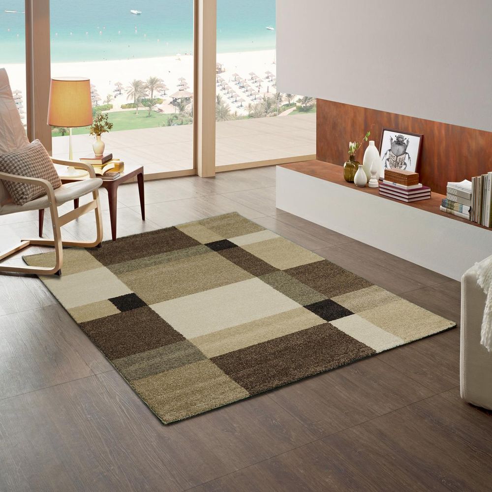 Tapis entrée 60x115 tissé beige et marron rectangle motif géométrique ...