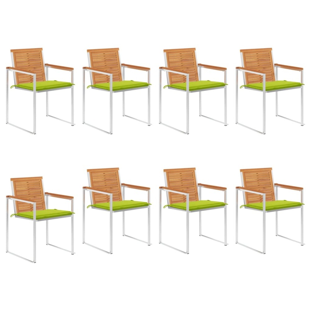 Chaises de jardin lot de 8 avec coussins bois d'acacia solide