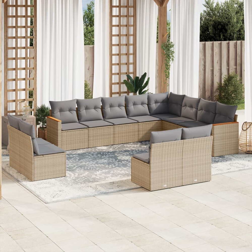 Salon de jardin et coussins 12 pcs mélange beige résine tressée