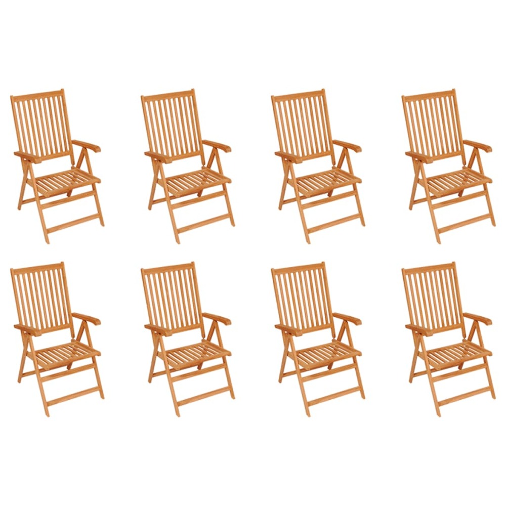 Chaises inclinables de jardin et coussins lot de 8 teck solide