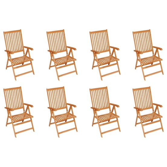 Chaises inclinables de jardin et coussins lot de 8 teck solide