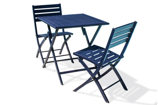 Ensemble repas marius 70 cm 2 places en aluminium bleu marine