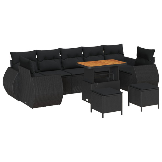 Ensemble de canapé de jardin avec coussin 10 pcs noir