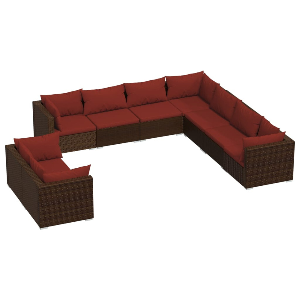 Salon de jardin avec coussins 9 pcs marron résine tressée