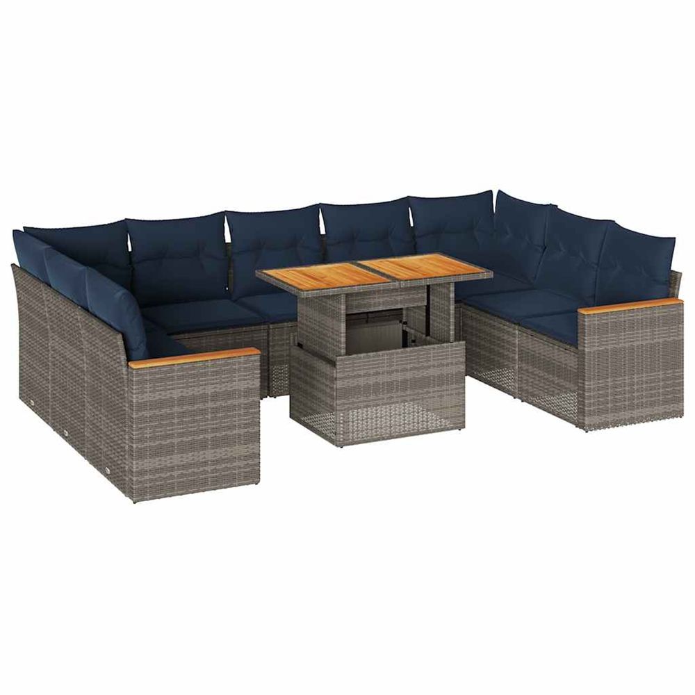 Salon de jardin avec coussins 10 pcs gris résine tressée