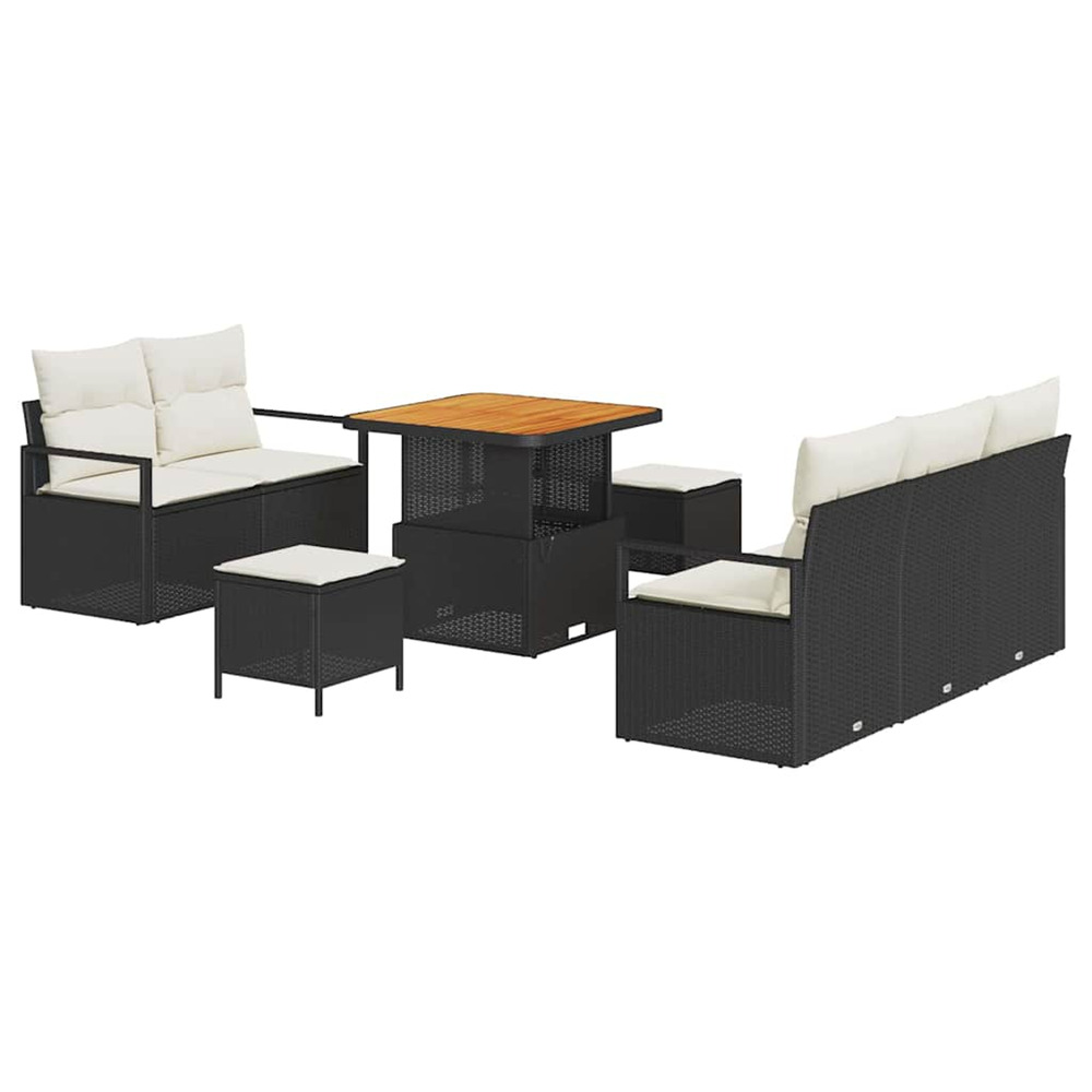 Ensemble de canapé de jardin avec coussin 8 pcs noir et crème