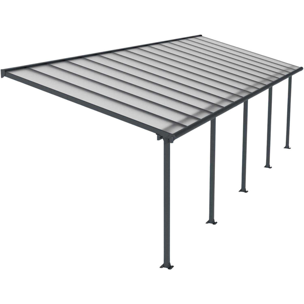 Pergola à adosser en aluminium gris et polycarbonate olympia 3 x 9.2 m
