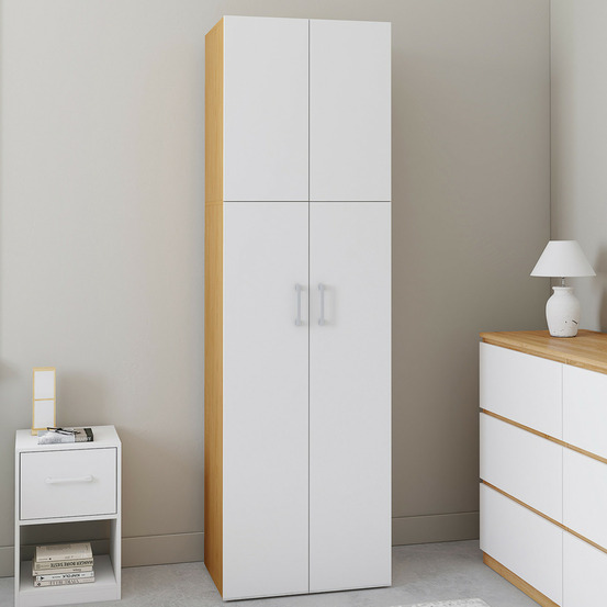 Armoire 2 portes juliana blanc et bois penderie 50 cm avec étagère