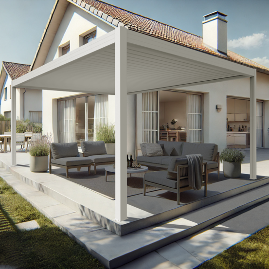 Pergola bioclimatique xenon ii îlot (vérin à télécommande - blanc - 4,00 x 6,093m)