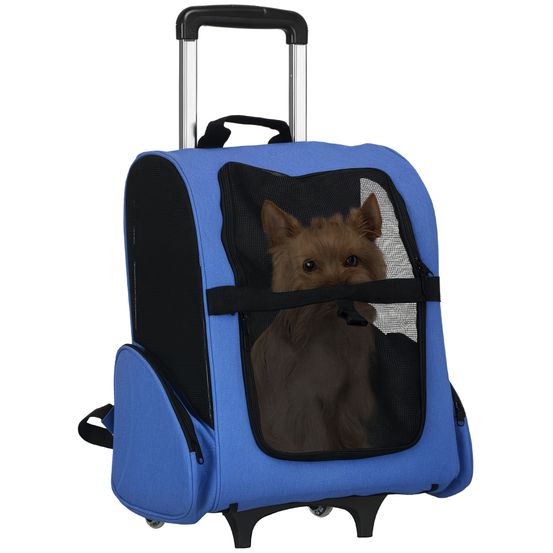 Sac à dos trolley chien chat oxford voyage aération poignée télescopique bleu 55cm
