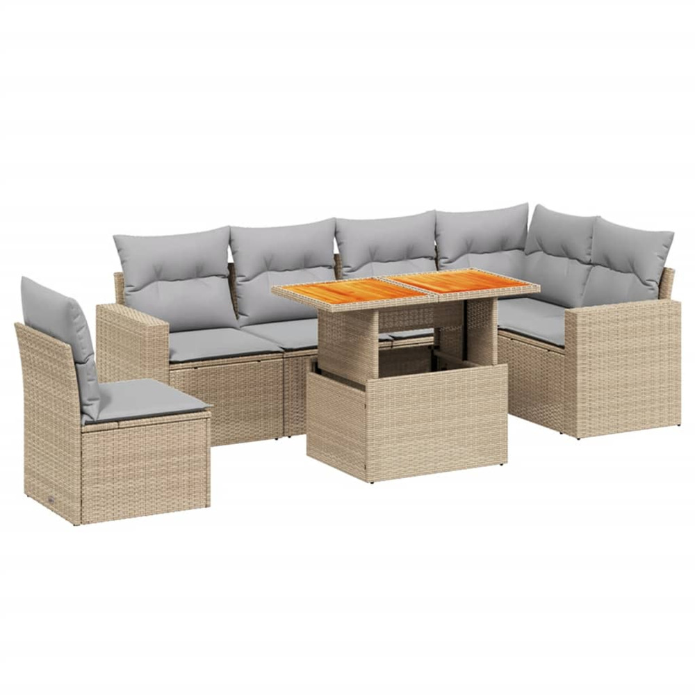 Salon de jardin avec coussins 7 pcs beige résine tressée