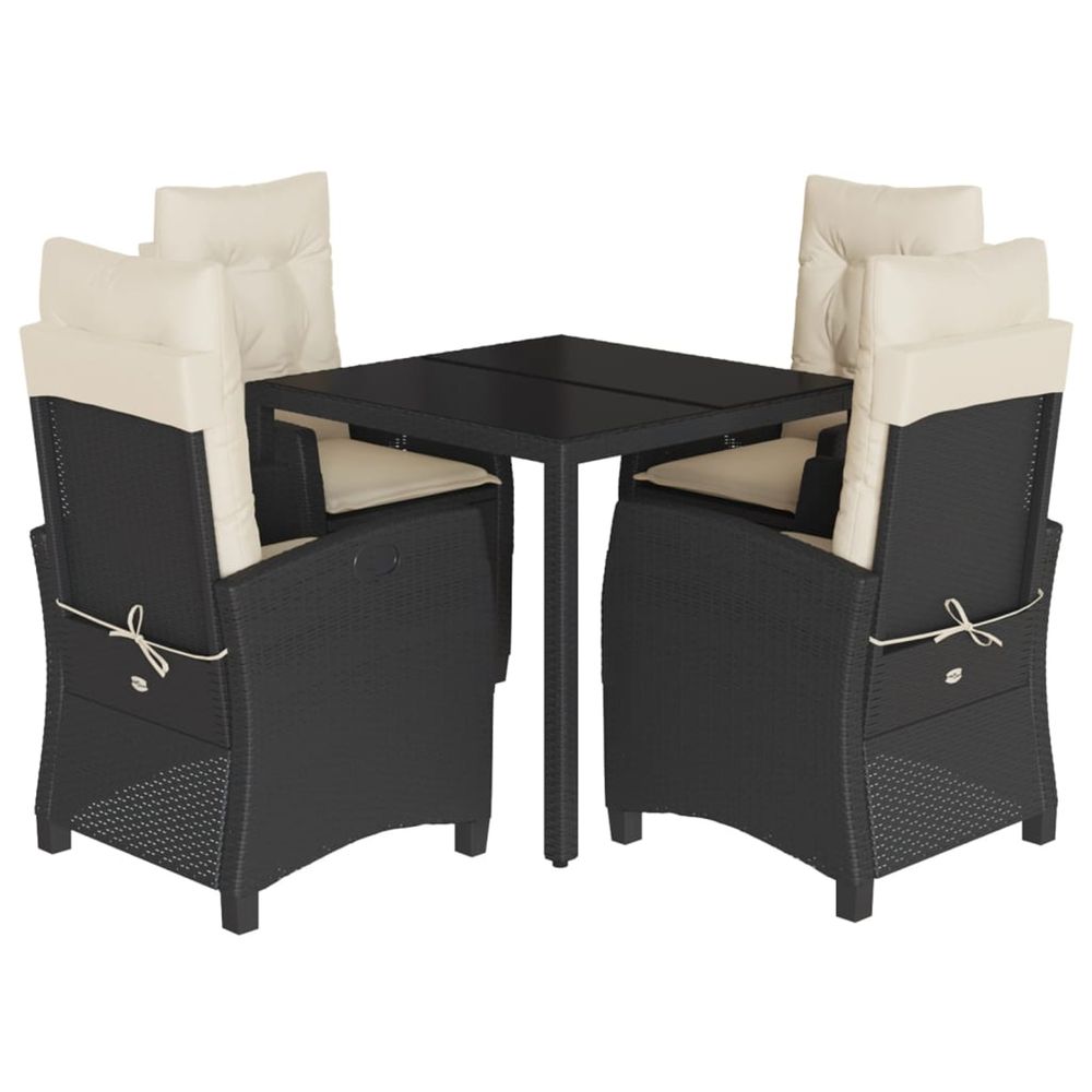 Ensemble à manger de jardin coussins 5pcs noir résine tressée