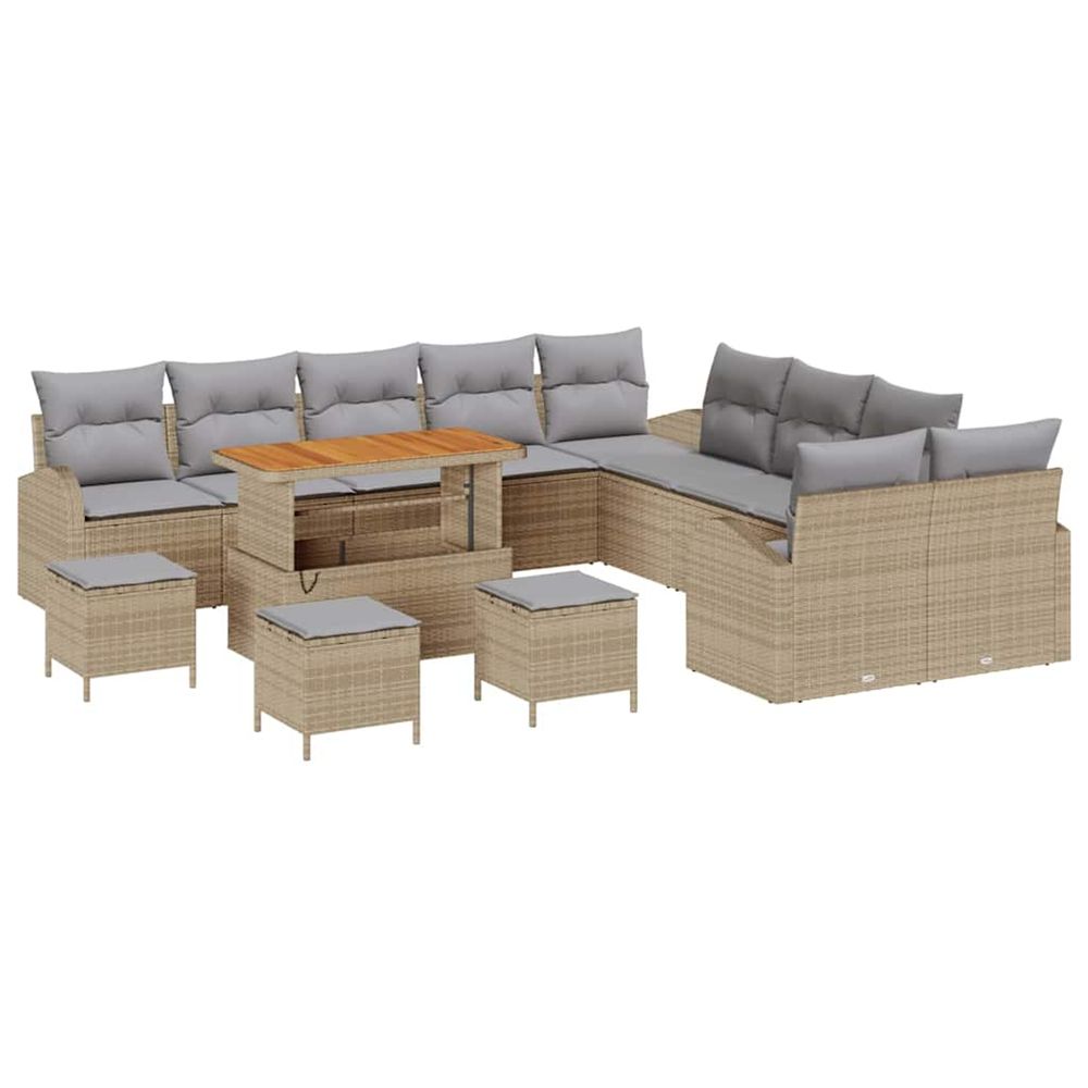 Ensemble de canapé de jardin 14 pc beige polyrotin