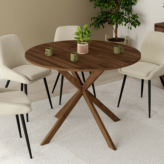 Table à manger ronde alix 6 personnes pied araignée noyer 110 cm