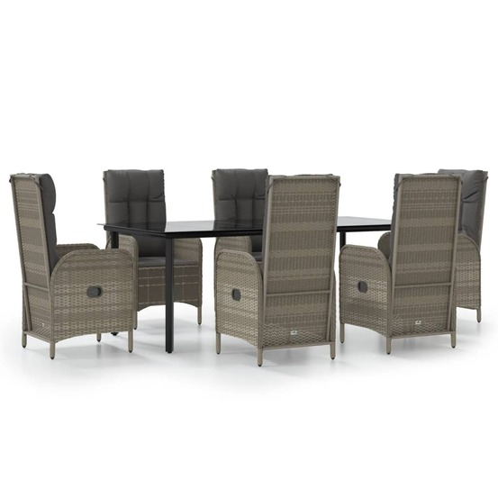 Ensemble à manger jardin et coussins 7 pcs noir et gris rotin