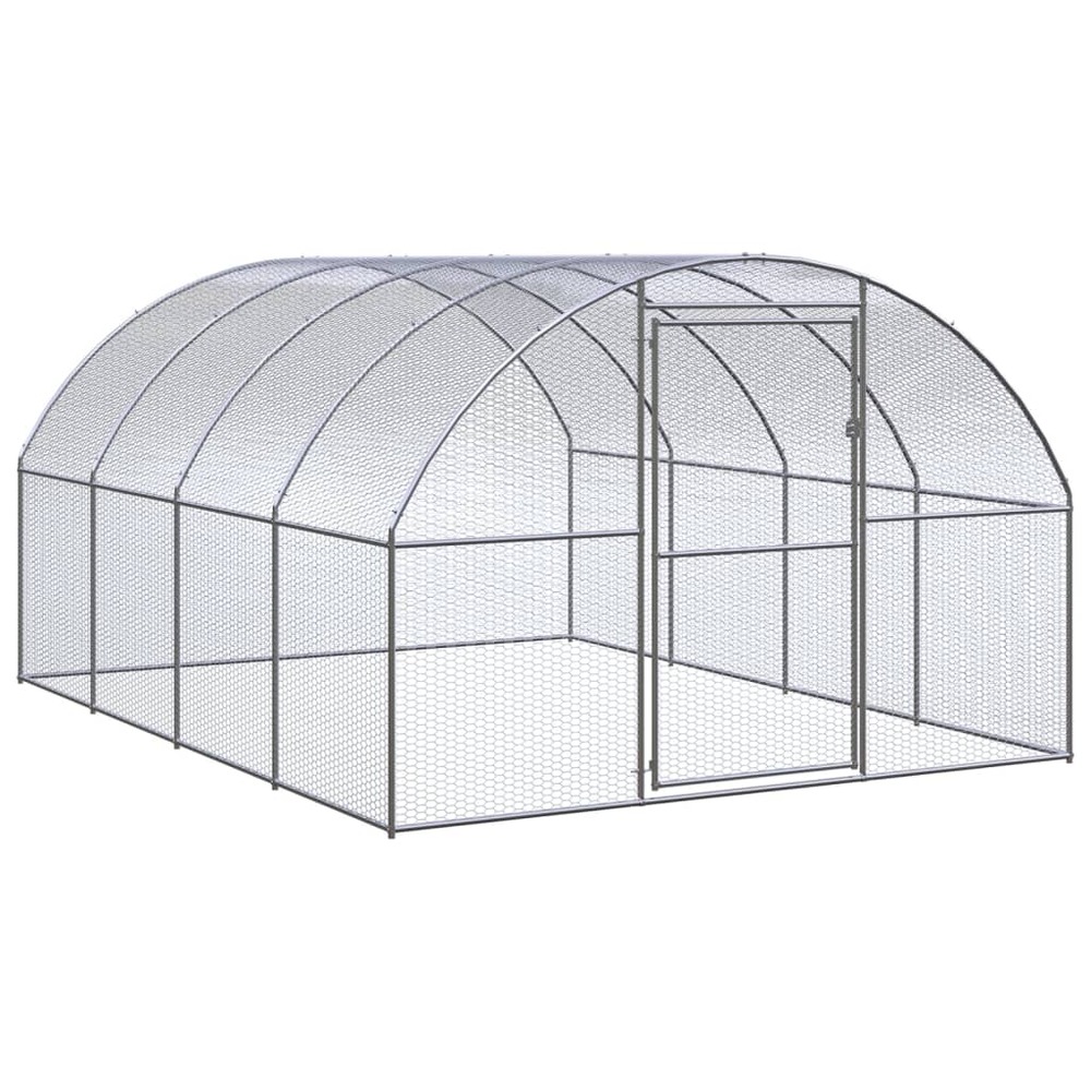 Poulailler enclos cage poules d'extérieur 3 x 4 x 2 m acier galvanisé argent