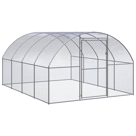 Poulailler enclos cage poules d'extérieur 3 x 4 x 2 m acier galvanisé argent