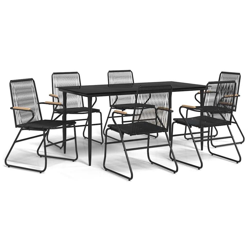 Ensemble à manger de jardin 7 pcs noir rotin pvc