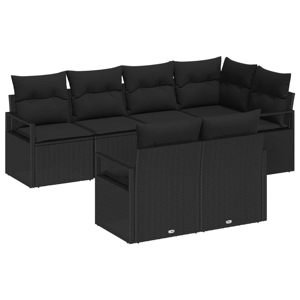 Ensemble de canapé de jardin 7 pc noir polyrotin
