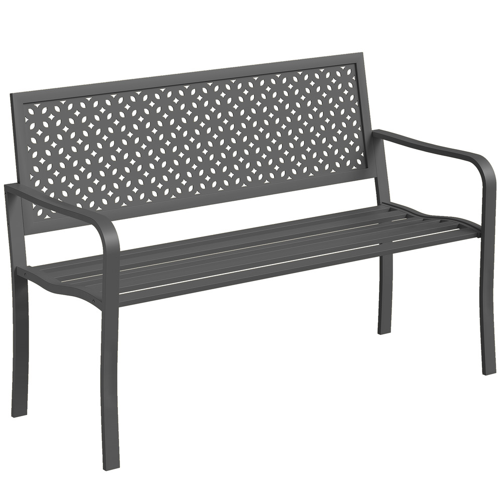 Banc de jardin 2 places en métal résistant à la rouille, dossier géométrique, capacité 240 kg, meuble extérieur