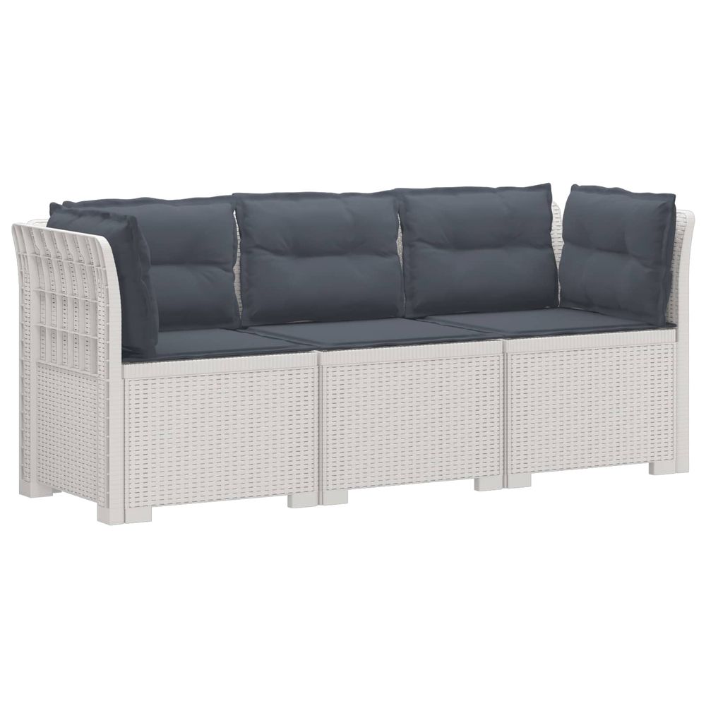 Canapé de jardin 3 places avec coussins look rattan pp blanc