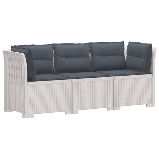 Canapé de jardin 3 places avec coussins look rattan pp blanc