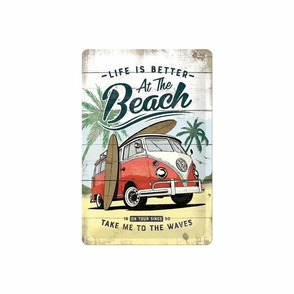 Plaque décorative en métal en relief 30 x 20 cm van vw - beach