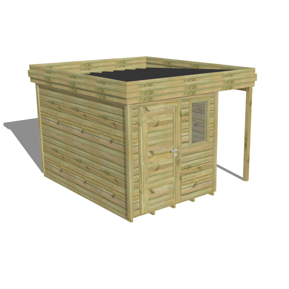 Abri de jardin bois pin traité autoclave 27mm - 3,14x3,44m / 11m2 - bac acier - plancher bois