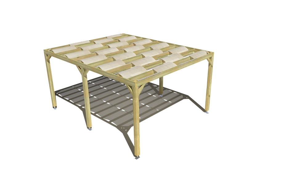 Pergola bois • 4m x 5m • indépendante • sens largeur • voilage semi-transparent inclus • livraison comprise