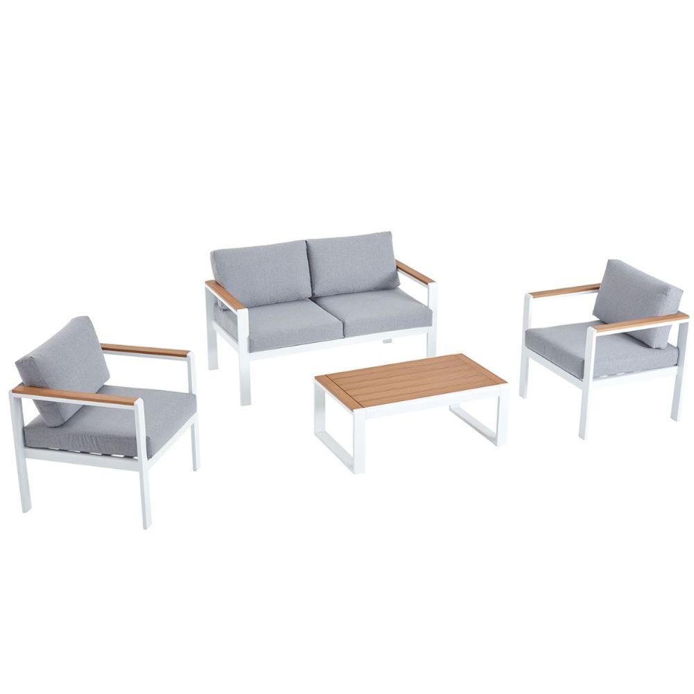 Salon de jardin bas 4 places en aluminium blanc maringo
