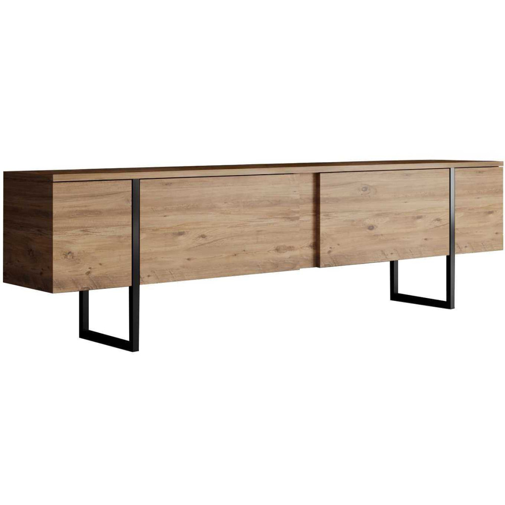 Meuble tv en aggloméré et métal luxe pin, noir