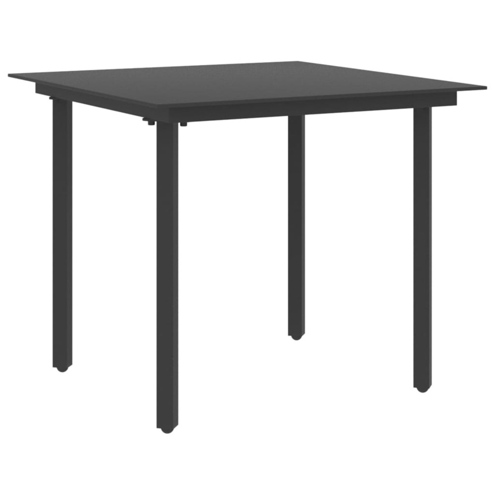 Table à dîner de jardin noir 80x80x74 cm acier et verre