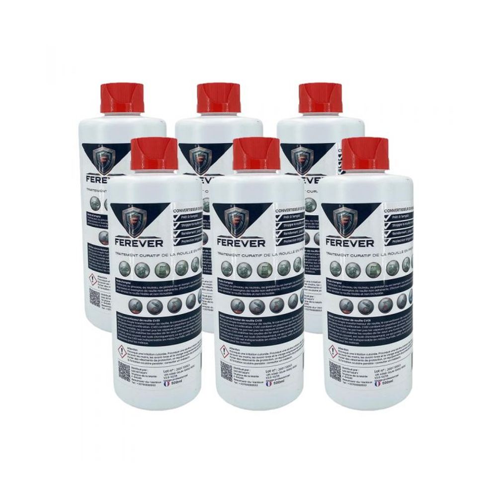 Lot 6 bidons convertisseur de rouille 0,5l longue durée, séchage rapide - ferever cv01x6