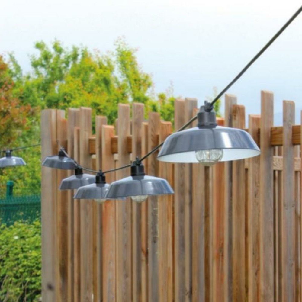 Guirlande solaire et usb rio vintage 10 ampoules abat jour aluminium, 3 puissances d'éclairage