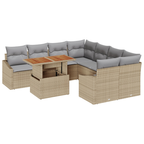 Ensemble de 9 canapés de jardin avec coussins beige poly rotin