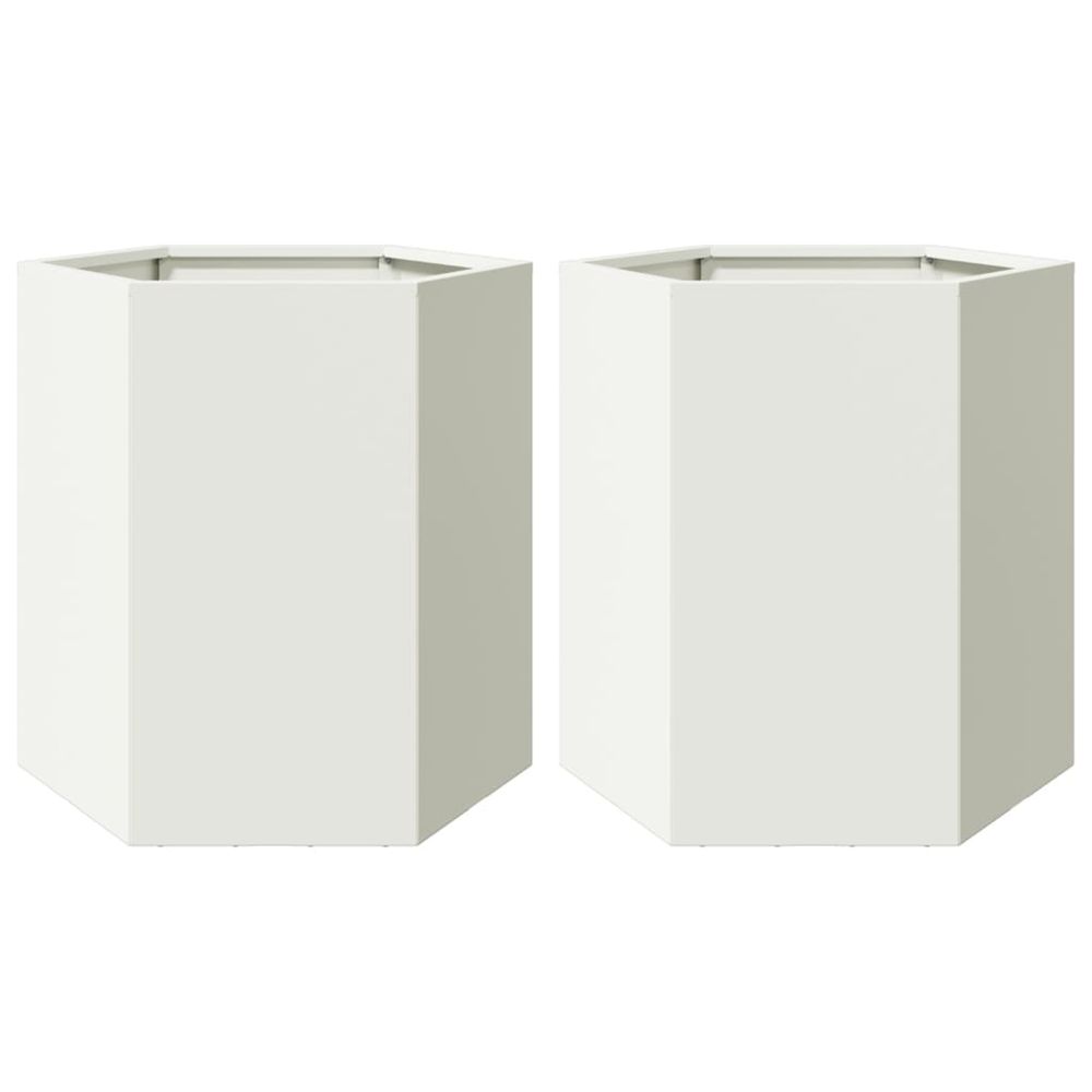Jardinière d'extérieurs 2 pcs blanc hexagone 46x40x45 cm acier