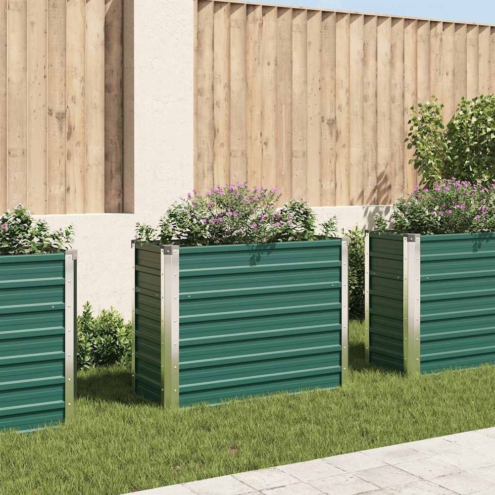 Petite jardinière haute sur pieds acier galvanisé balcon vert 100x40x77cm