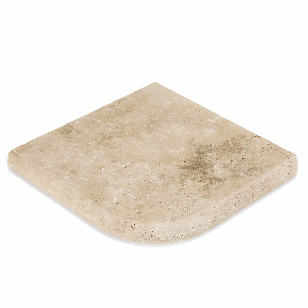 Margelle angle sortant travertin beige nuancé 33x33x5 cm bord 1/2 rond (à l'unité) - ro'ma nature