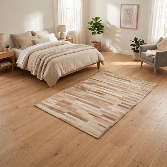 Tapis peau de vache 80x150 kilim fait main beige