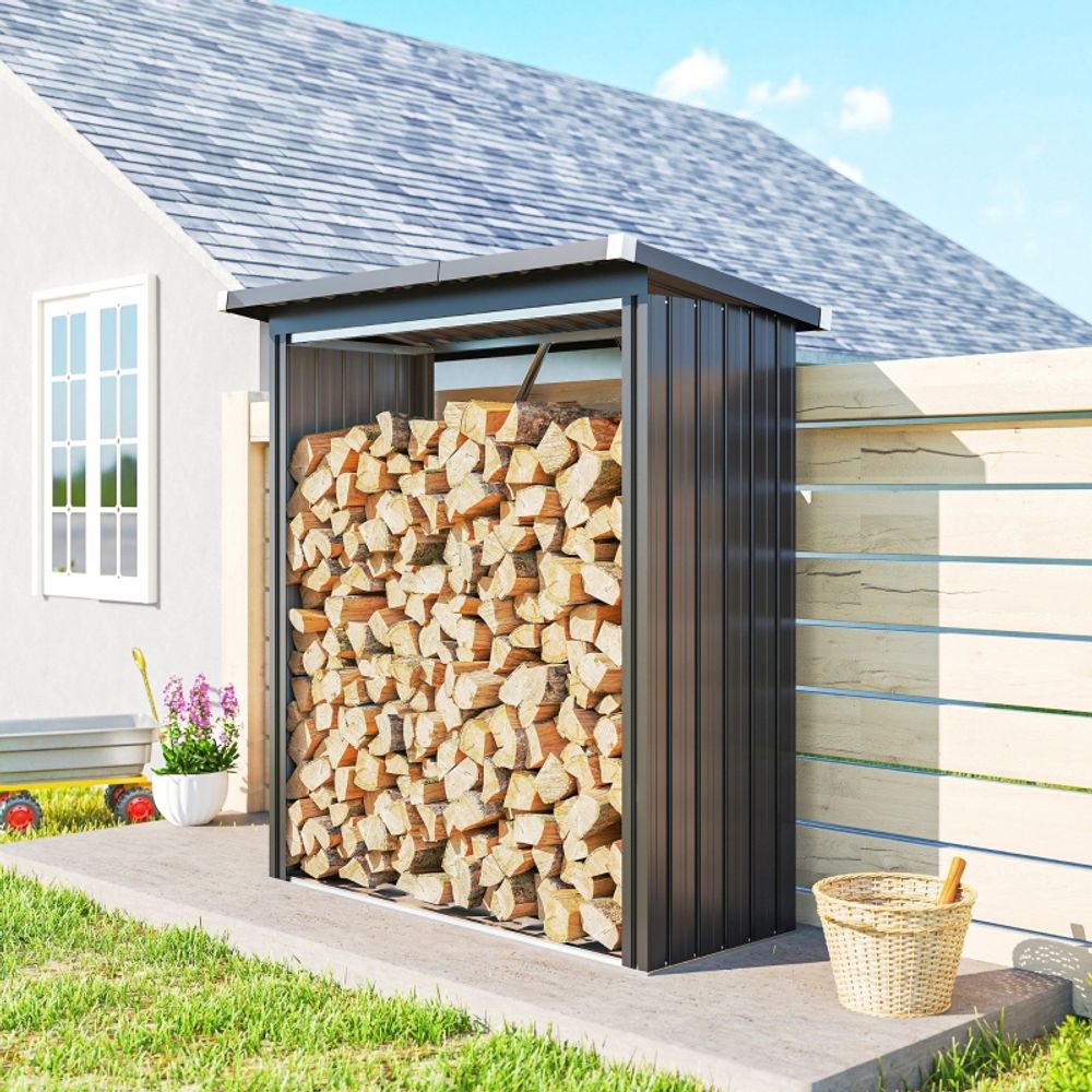 Abri-bûches acier extérieur jardin toit incliné aéré 150x66x150cm gris foncé - comfortxl outdoor living