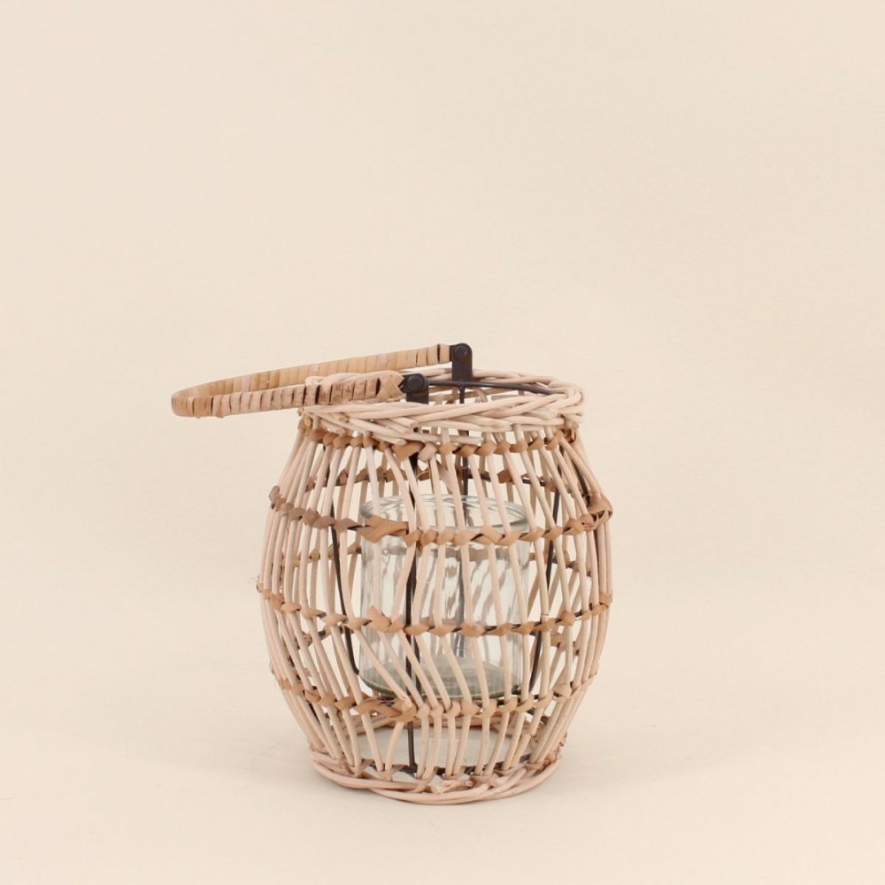 Lanterne en bois avec bougeoir en verre 21cm