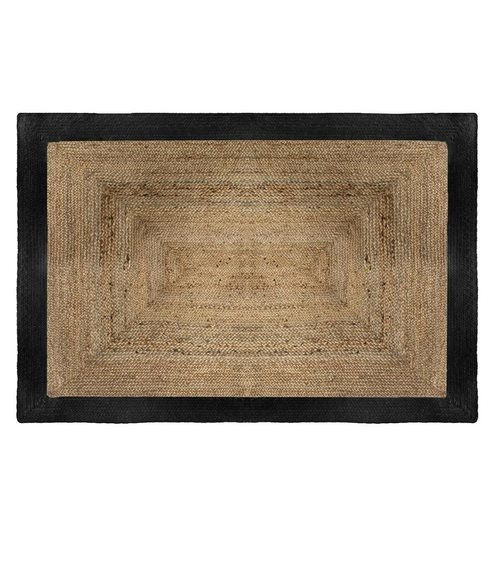 Tapis décoratif en jute à bord noir 120 x 170 cm