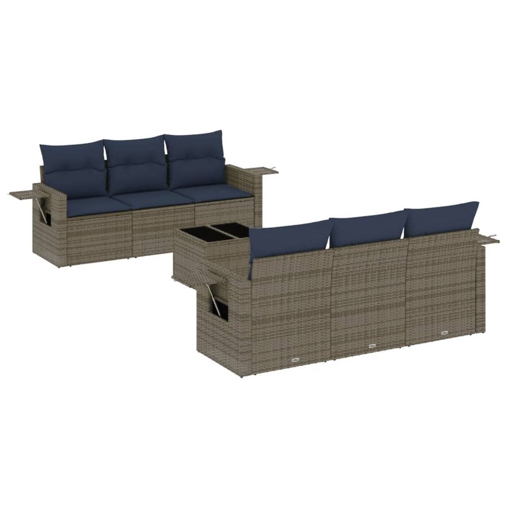 Ensemble de canapé de jardin 7 pcs avec coussins gris résine tressée