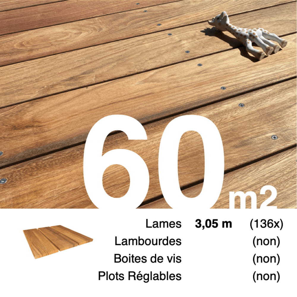 Lames de terrasse bois exotique jatoba 21 x 145 mm • longueur 3,05 m • classe 3b • lot pour 60 m²