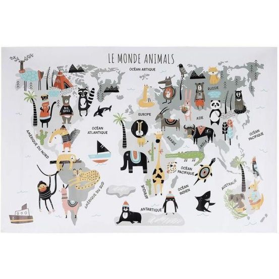 Sticker mural mappemonde 90x60 cm continents gris