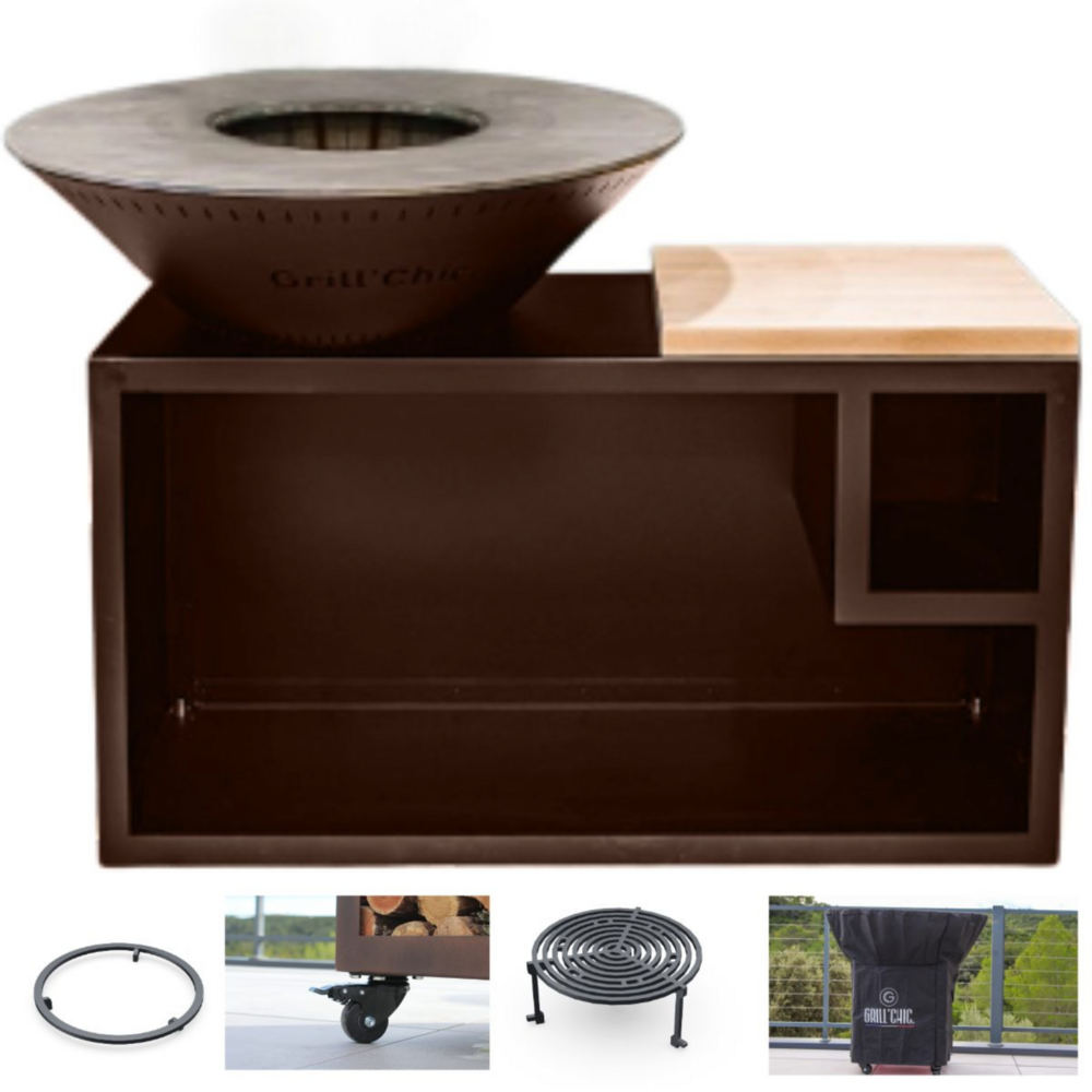 Set brasero printemps - traditionnel double cuve aluminum - 103 cm - imitation corten - élégant et pratique pour réchauffer vos