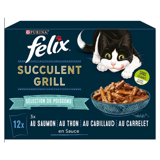 12 sachets de pâté pour chat succulent grill – sélection poisson felix